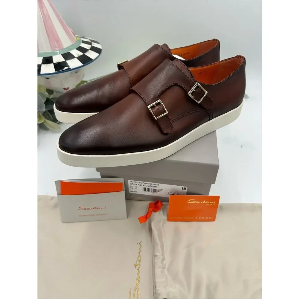 Men's Santoni bankable double Monk strap sneakers size 11 made in Italy